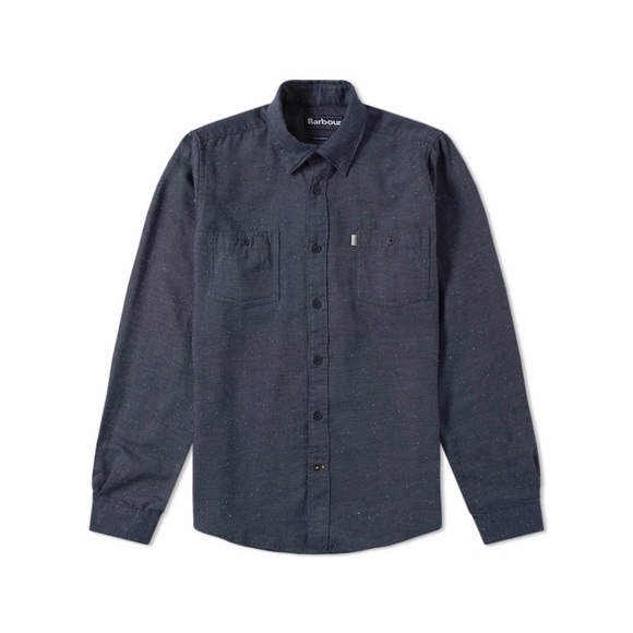 Barbour Gray Speckled Textured Flannel Tailored Fit Ems Nep Shirt Size Large - Picture 1 of 16
